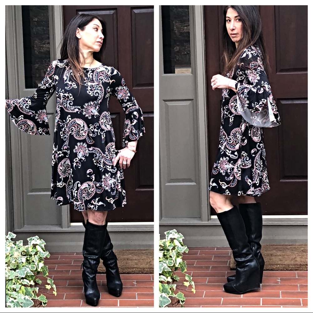 ✨LAST ONE✨Bell black paisley print swing dress - Picture 4 of 8